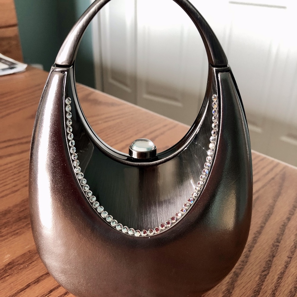 DRESSY HARD CASE HAND/SHOULDER BAG, PEWTER/GRAY